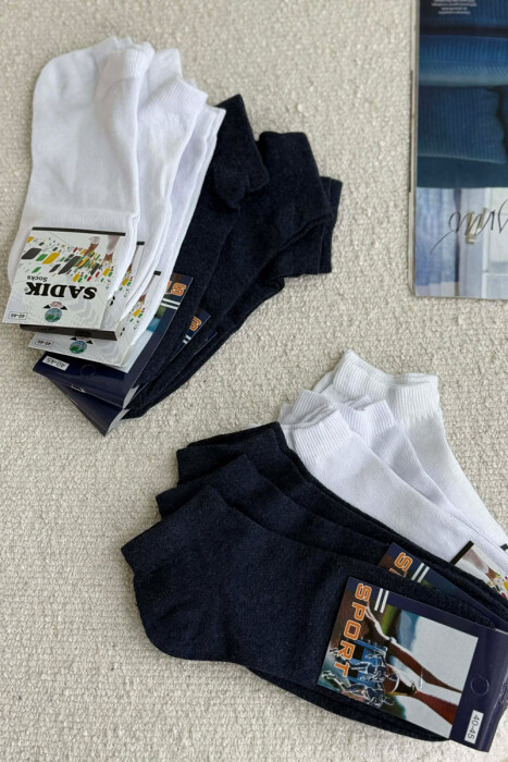 12 PAIR COTTON SHORT MEN SOCKS WHITE-BLUE/BABL - 3