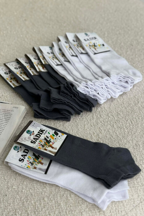 12 PAIR COTTON SHORT MEN SOCKS WHITE/GREY-BAGR - 3