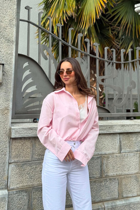 2 IN 1 SHIRT+TANK TOP WOMEN SET BABY PINK/ROZB - KLAUDIO FASHION