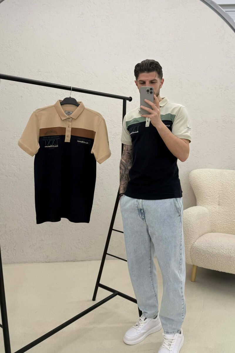 PACK OF 2 PIECES POLO NECK MEN T-SHIRTS BLUE-BEIGE/BLBZH - 2