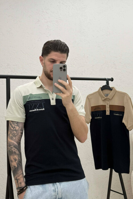 PACK OF 2 PIECES POLO NECK MEN T-SHIRTS BLUE-BEIGE/BLBZH - 3