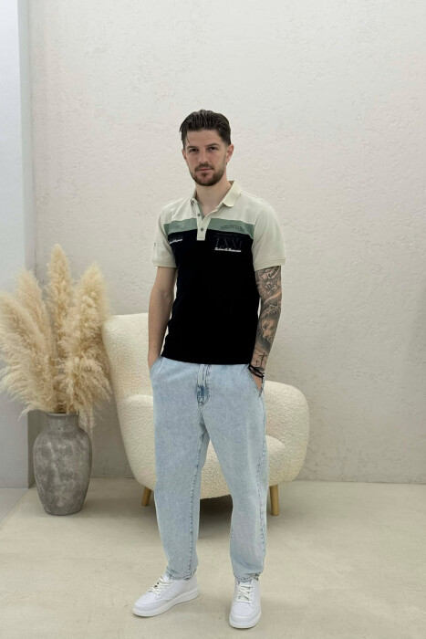 PACK OF 2 PIECES POLO NECK MEN T-SHIRTS BLUE-BEIGE/BLBZH - 6