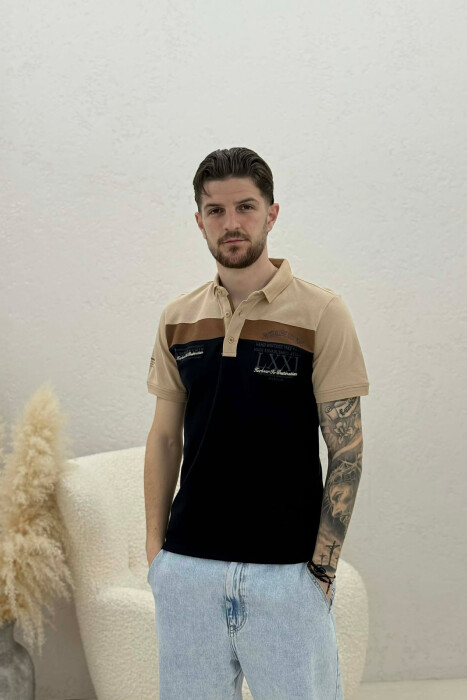 PACK OF 2 PIECES POLO NECK MEN T-SHIRTS BLUE-BEIGE/BLBZH - 8