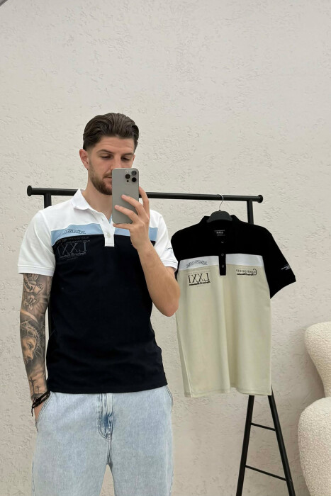PACK OF 2 PIECES POLO NECK MEN T-SHIRTS WHITE-BLACK/BAZE - 2