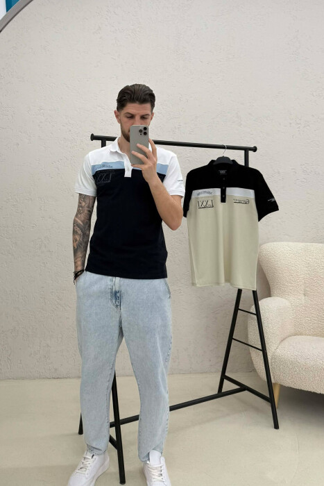 PACK OF 2 PIECES POLO NECK MEN T-SHIRTS WHITE-BLACK/BAZE - 3