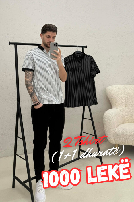 PACK OF 2 PIECES LINES DESIGN MEN T-SHIRT BLACK-LIGHT GREY/ZEGZ - KLAUDIO FASHION