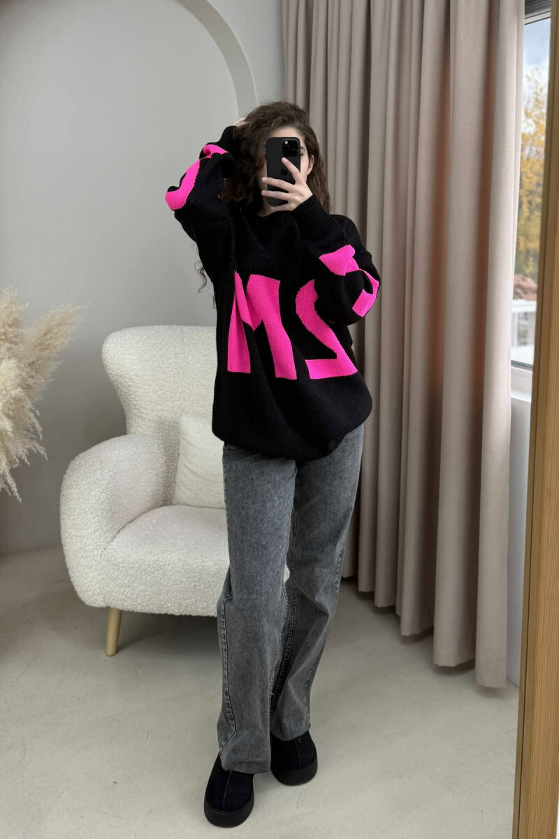 2M FRONT WRITTING KNITTED WOMEN SWEATER BLACK/ E ZEZE - 3