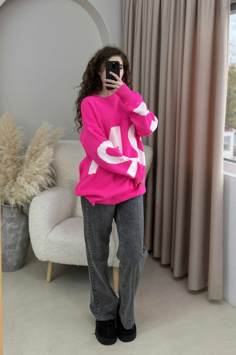 2M FRONT WRITTING KNITTED WOMEN SWEATER FUCHSIA/CIKLAMI - 2