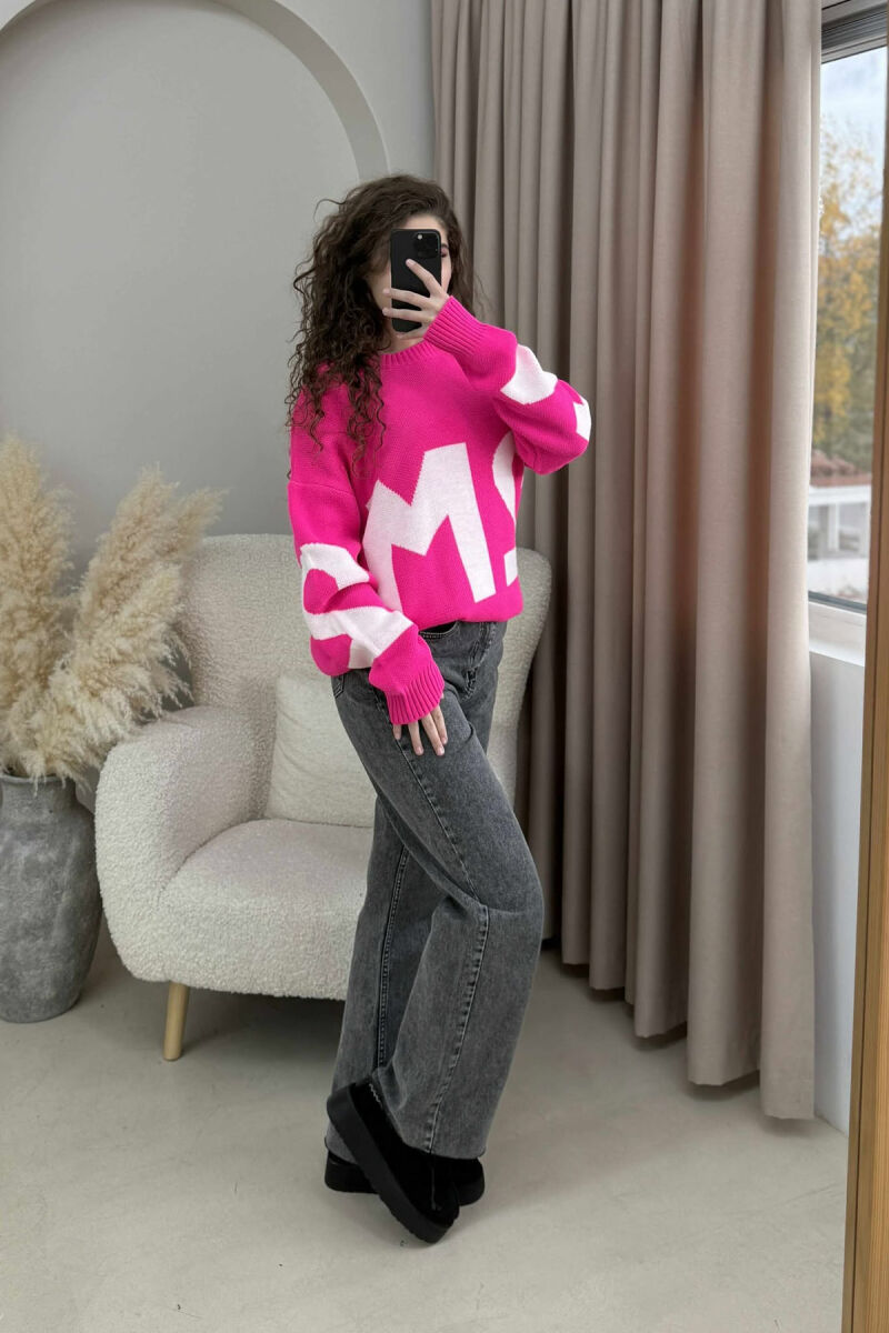 2M FRONT WRITTING KNITTED WOMEN SWEATER FUCHSIA/CIKLAMI - 5
