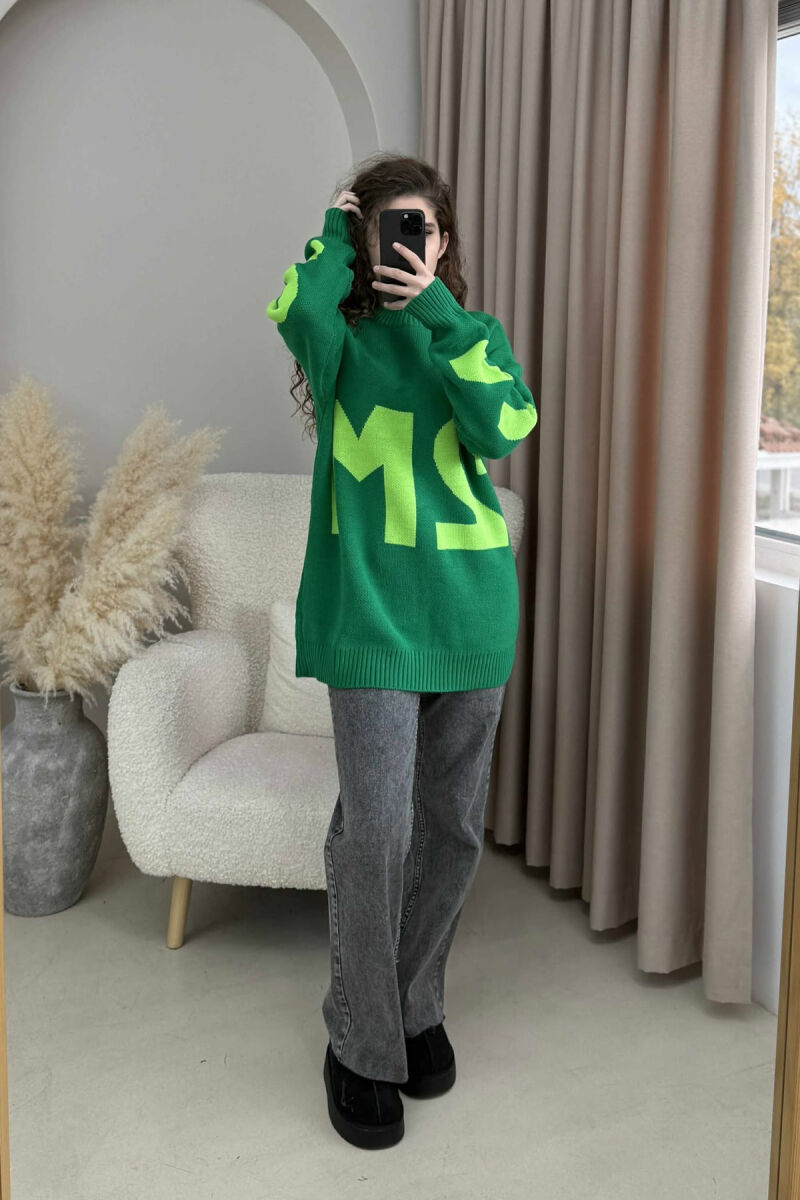 2M FRONT WRITTING KNITTED WOMEN SWEATER GREEN/JESHILE - 3