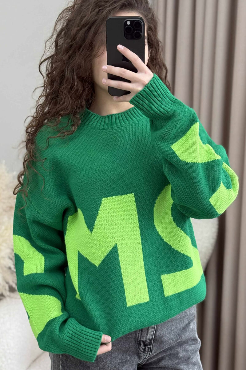 2M FRONT WRITTING KNITTED WOMEN SWEATER GREEN/JESHILE - 4