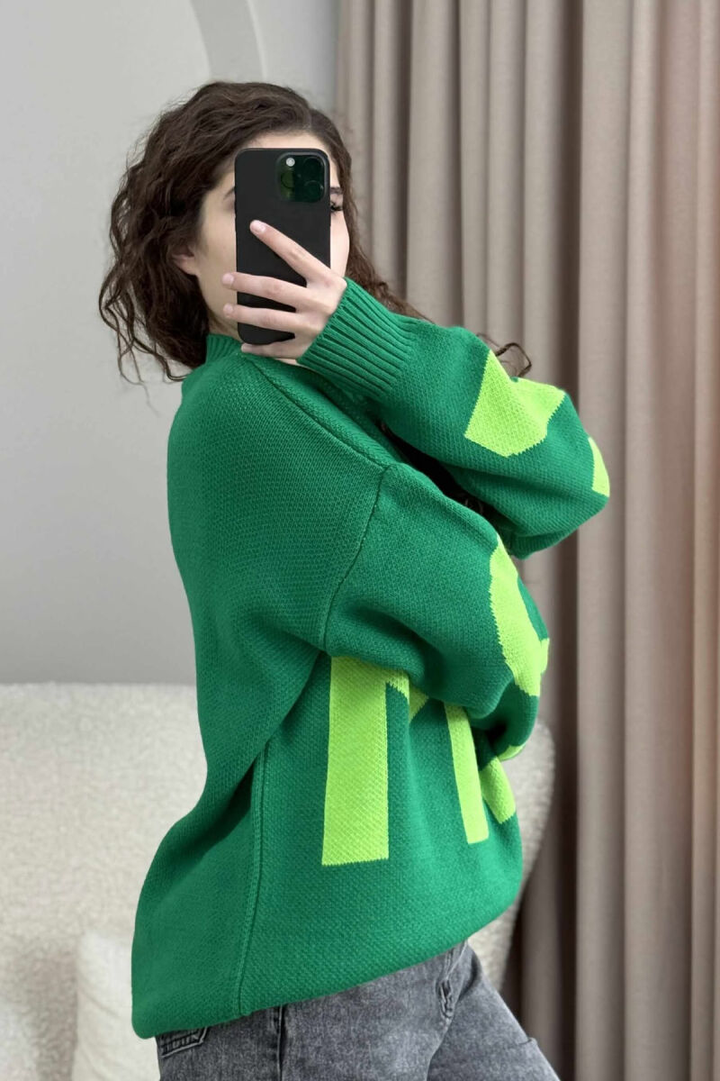 2M FRONT WRITTING KNITTED WOMEN SWEATER GREEN/JESHILE - 5