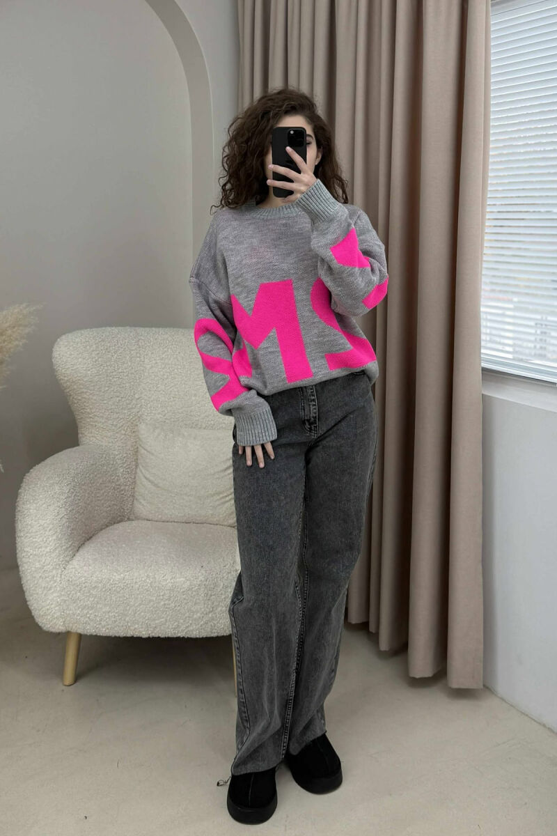 2M FRONT WRITTING KNITTED WOMEN SWEATER GREY/GRI - 2