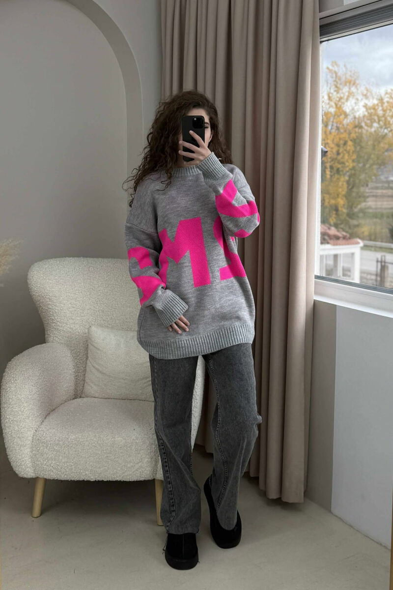 2M FRONT WRITTING KNITTED WOMEN SWEATER GREY/GRI - 3