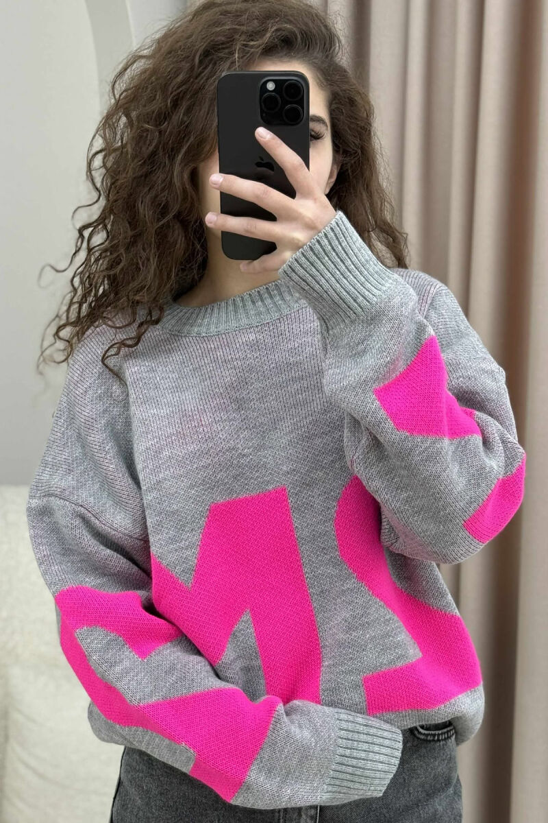 2M FRONT WRITTING KNITTED WOMEN SWEATER GREY/GRI - 4