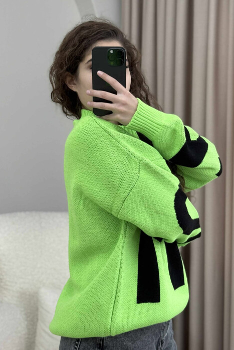 2M FRONT WRITTING KNITTED WOMEN SWEATER LIGHT GREEN/JEZB - 5