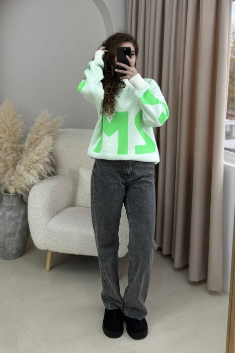 2M FRONT WRITTING KNITTED WOMEN SWEATER MINT/MENTE - 1
