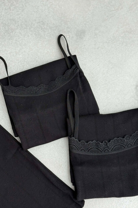 3 PIECE LACE DETAIL ONE COLOR WOMEN SINGET BLACK/ E ZEZE - 1