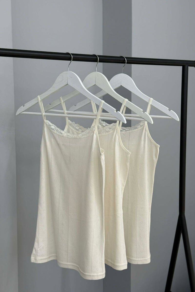 3 PIECE LACE DETAIL ONE COLOR WOMEN SINGET CREAM/KREM - 4