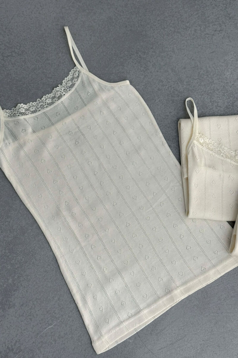 3 PIECE LACE DETAIL ONE COLOR WOMEN SINGET CREAM/KREM - 3