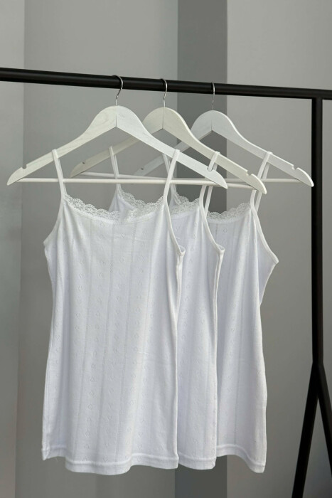 3 PIECE LACE DETAIL ONE COLOR WOMEN SINGET WHITE-E BARDHE - 4