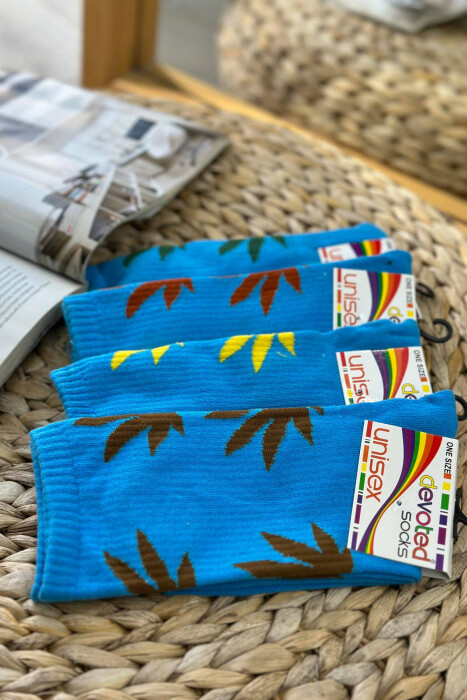 4 PAIR ONE COLOR UNISEX CREW SOCKS BLUE/BLU - KLAUDIO FASHION