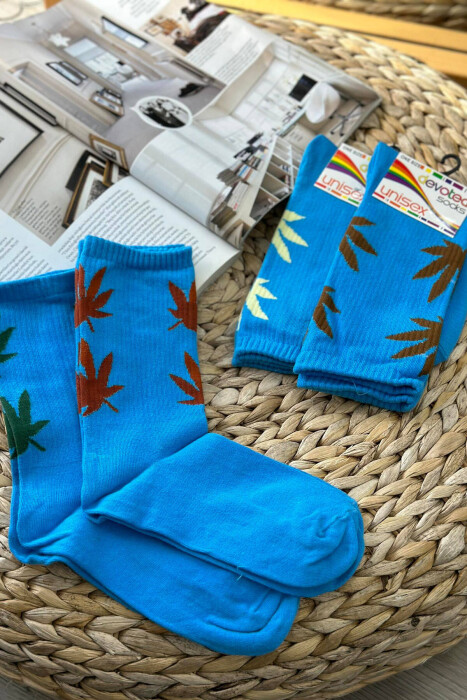 4 PAIR ONE COLOR UNISEX CREW SOCKS BLUE/BLU - KLAUDIO FASHION