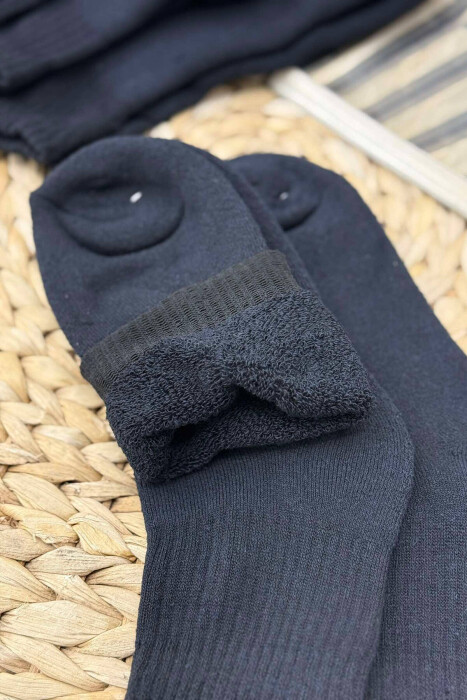 6 PAIR COSY MEN SOCKS DARK BLUE/BEE - 5