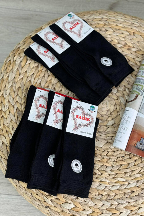 6 PAIR COTTON ONE COLOR CREW SOCKS BLACK/ E ZEZE - KLAUDIO FASHION