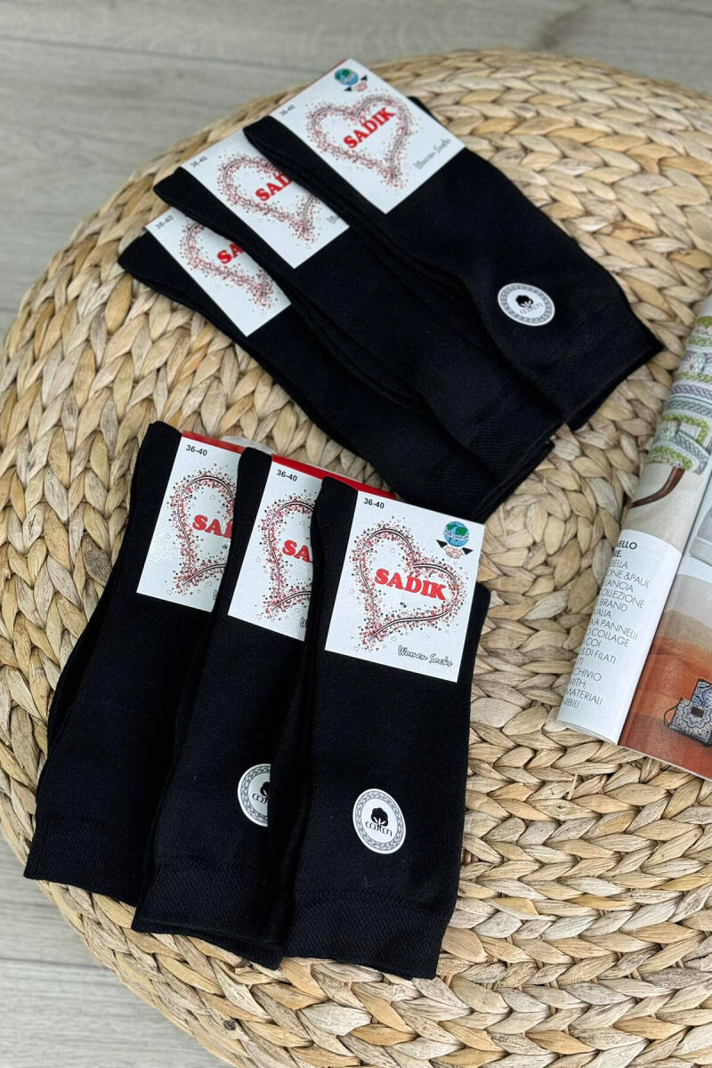 6 PAIR COTTON ONE COLOR CREW SOCKS BLACK/ E ZEZE - 1