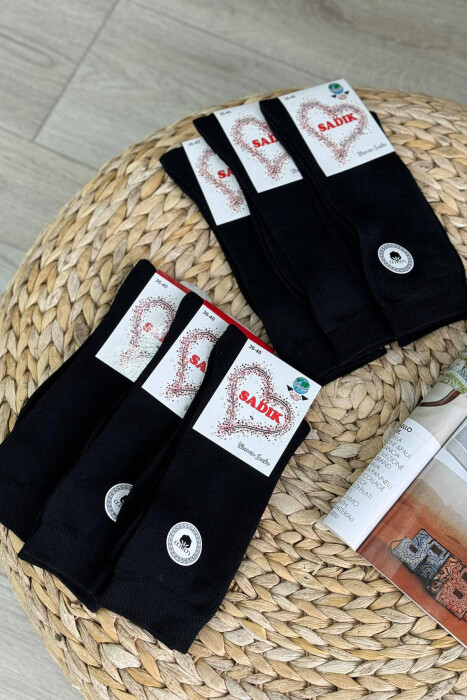 6 PAIR COTTON ONE COLOR CREW SOCKS BLACK/ E ZEZE - 4