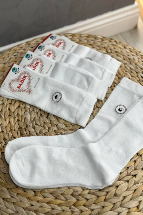 6 PAIR COTTON ONE COLOR CREW SOCKS WHITE-E BARDHE 