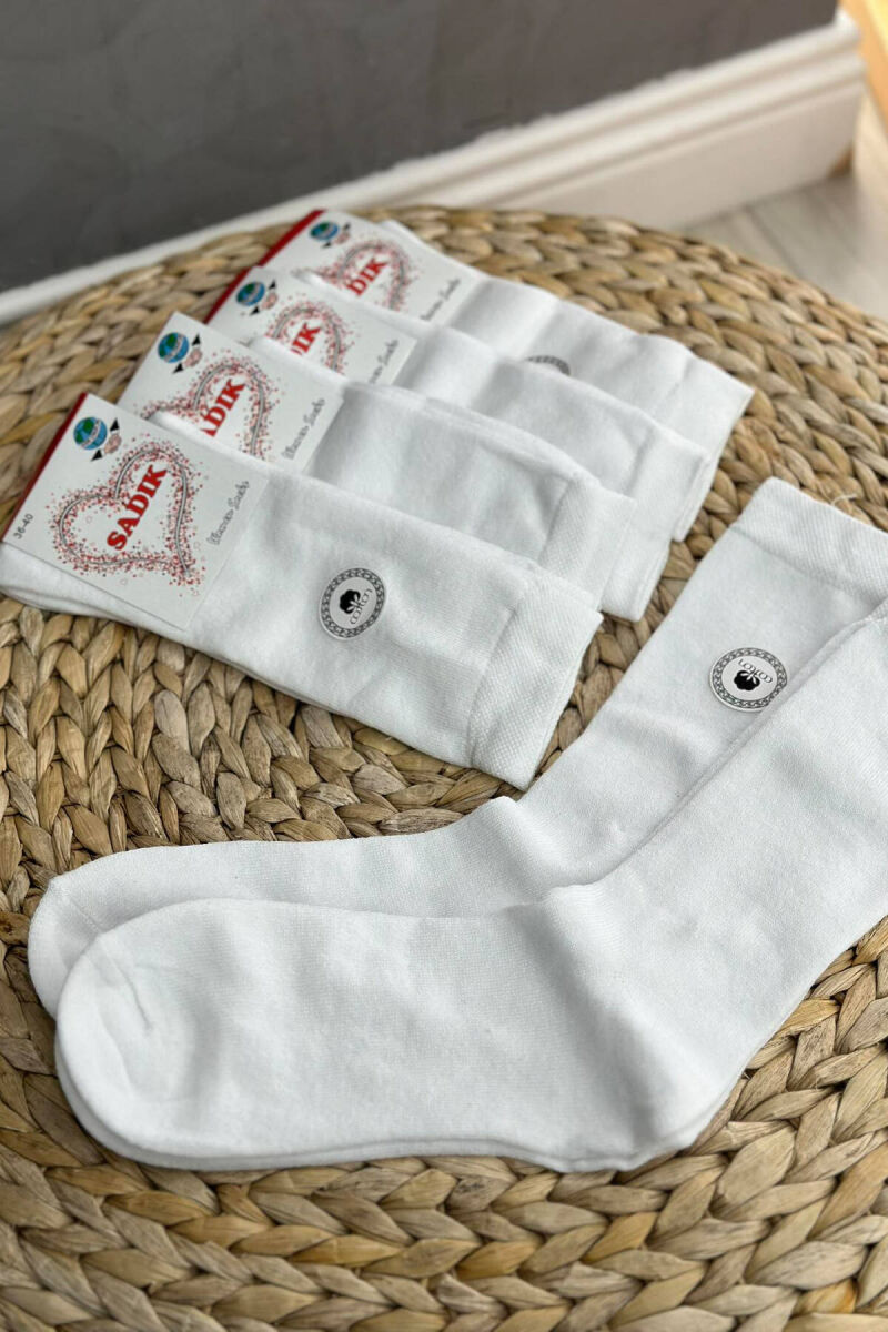 6 PAIR COTTON ONE COLOR CREW SOCKS WHITE-E BARDHE - 1