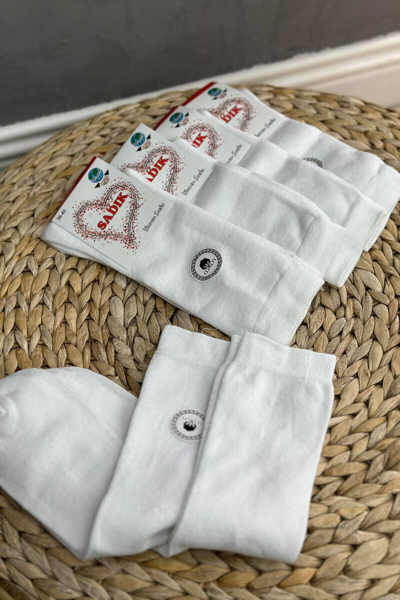 6 PAIR COTTON ONE COLOR CREW SOCKS WHITE-E BARDHE - 2