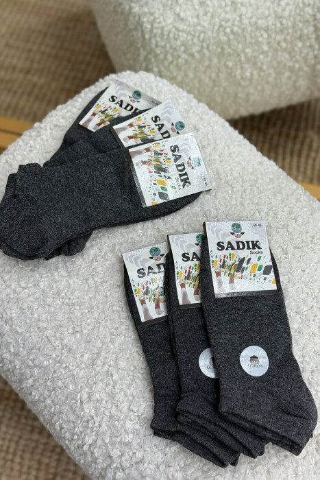 6 PAIR COTTON SHORT MEN SOCKS GREY-GREY/GG - 3