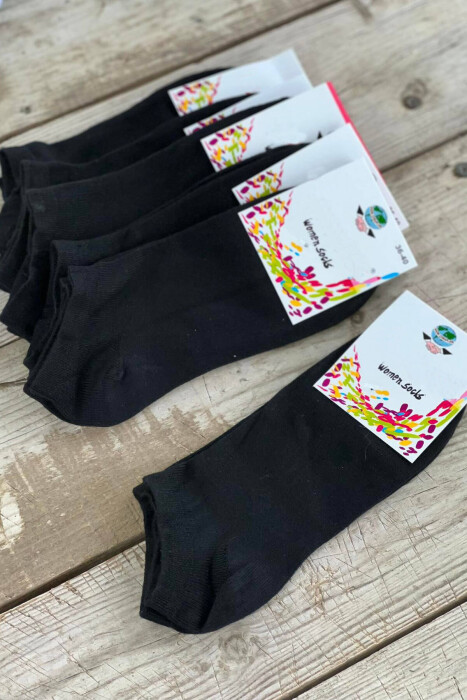 6 PAIR COTTON WOMAN ANKLE SOCKS BLACK/ E ZEZE 
