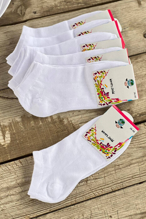 6 PAIR COTTON WOMAN ANKLE SOCKS WHITE-E BARDHE 