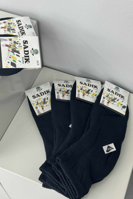 6 PAIR ONE COLOR COSY MEN ANKLE SOCKS DARK BLUE/BEE - KLAUDIO FASHION