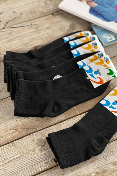 6 PAIR ONE COLOR MEN ANKLE SOCKS BLACK/ E ZEZE - KLAUDIO FASHION