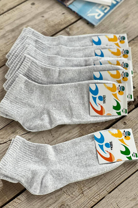 6 PAIR ONE COLOR MEN ANKLE SOCKS LIGHT GREY/GZ - KLAUDIO FASHION