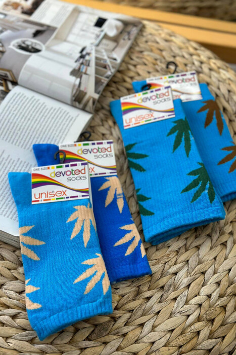 4 PAIR ONE COLOR UNISEX CREW SOCKS BLUE/BLU - KLAUDIO FASHION