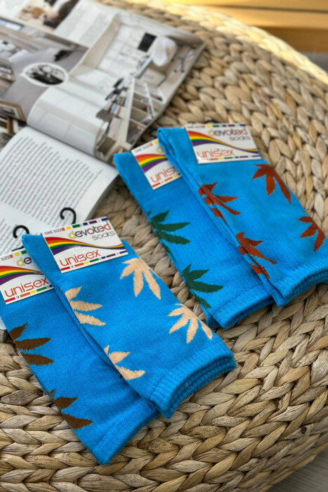 4 PAIR ONE COLOR UNISEX CREW SOCKS BLUE/BLU - KLAUDIO FASHION