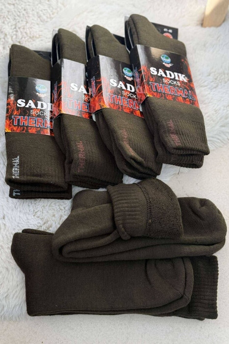 6 PAIR THERMAL MEN CREW SOCKS DARK GREEN/JEE - KLAUDIO FASHION