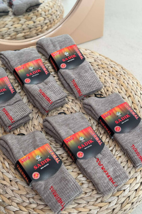 6 PAIR THERMAL MEN CREW SOCKS BEIGE/BEZHE - 2