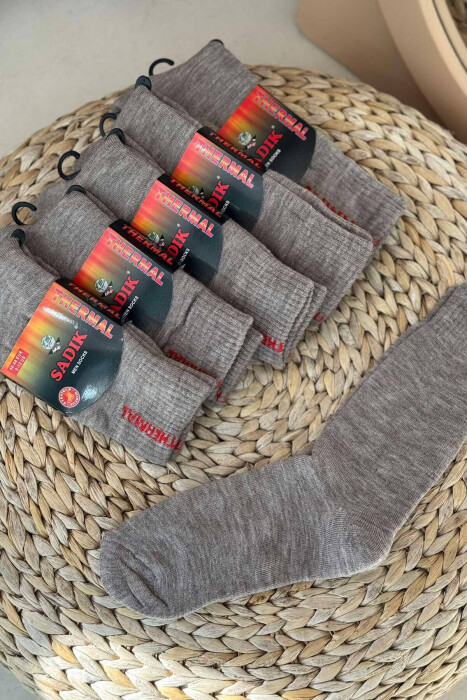 6 PAIR THERMAL MEN CREW SOCKS BEIGE/BEZHE - 3