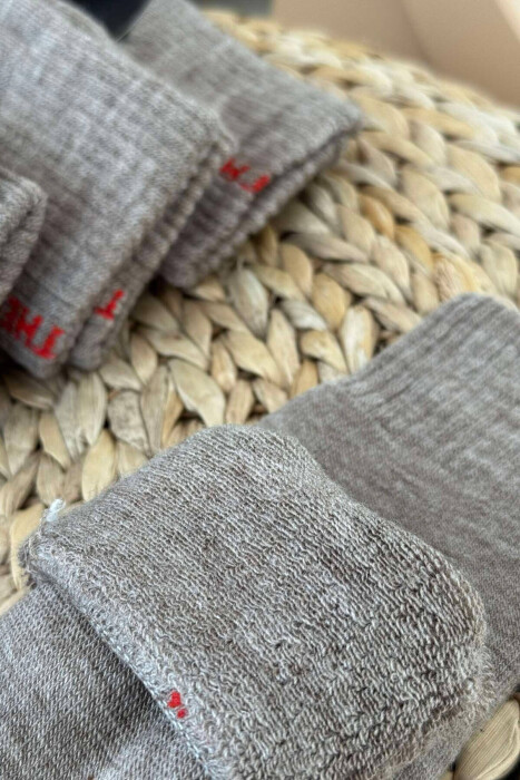 6 PAIR THERMAL MEN CREW SOCKS BEIGE/BEZHE - 4