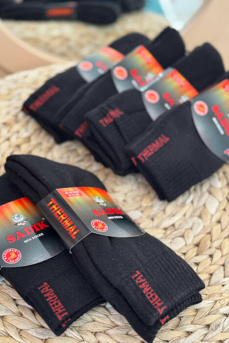 6 PAIR THERMAL MEN CREW SOCKS BLACK/ E ZEZE - 1