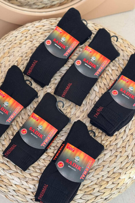 6 PAIR THERMAL MEN CREW SOCKS BLACK/ E ZEZE - 2