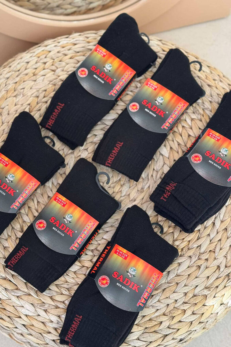 6 PAIR THERMAL MEN CREW SOCKS BLACK/ E ZEZE - 2