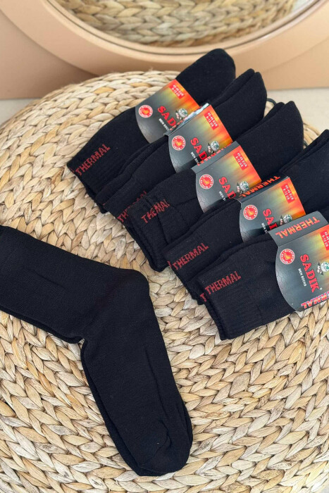 6 PAIR THERMAL MEN CREW SOCKS BLACK/ E ZEZE - 3